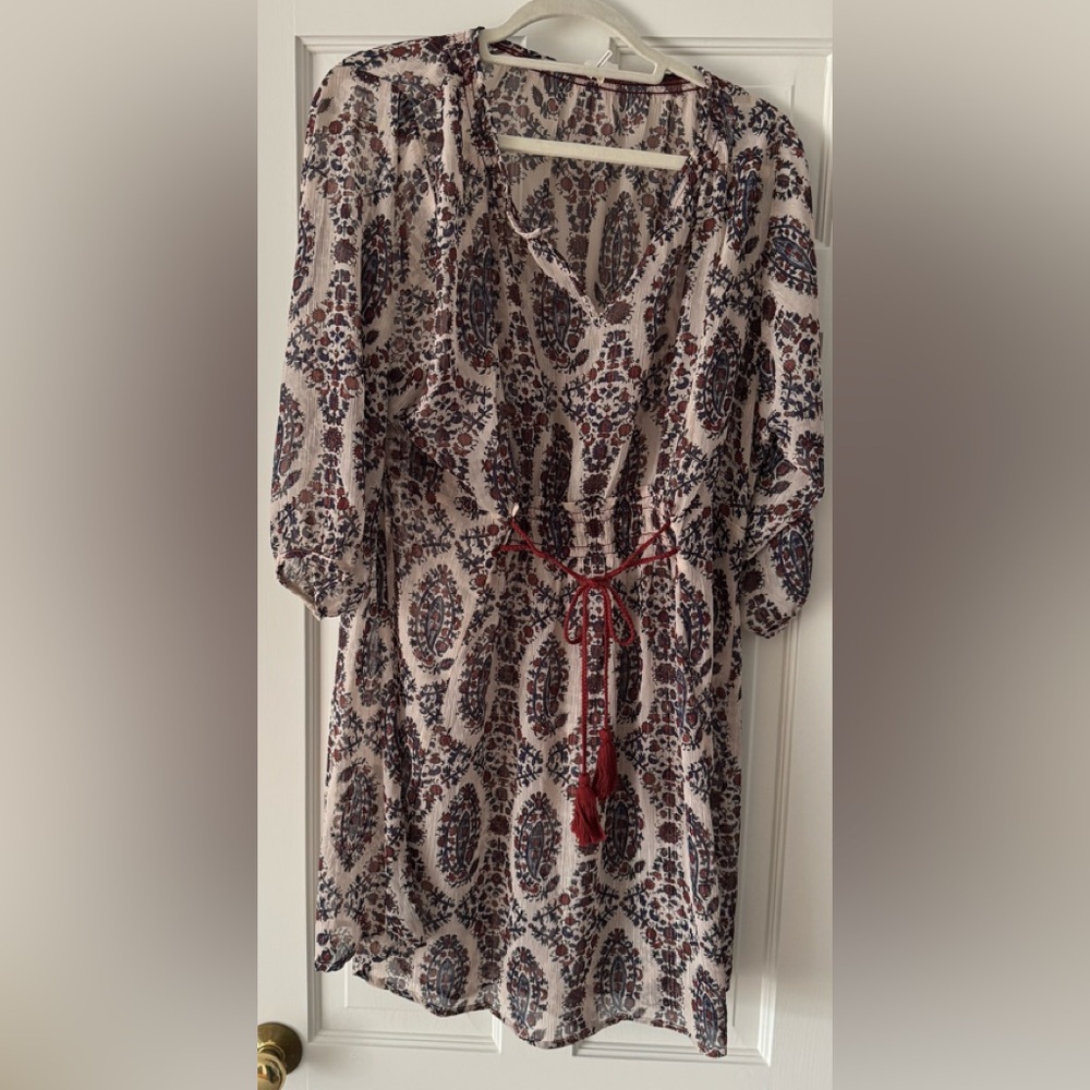 Floral Print Dress with Red Tie